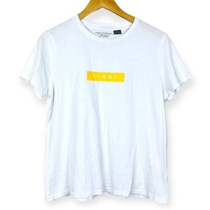 FRENCH CONNECTION UK Femme Boy Fit Graphic T-shirt White LARGE Casual